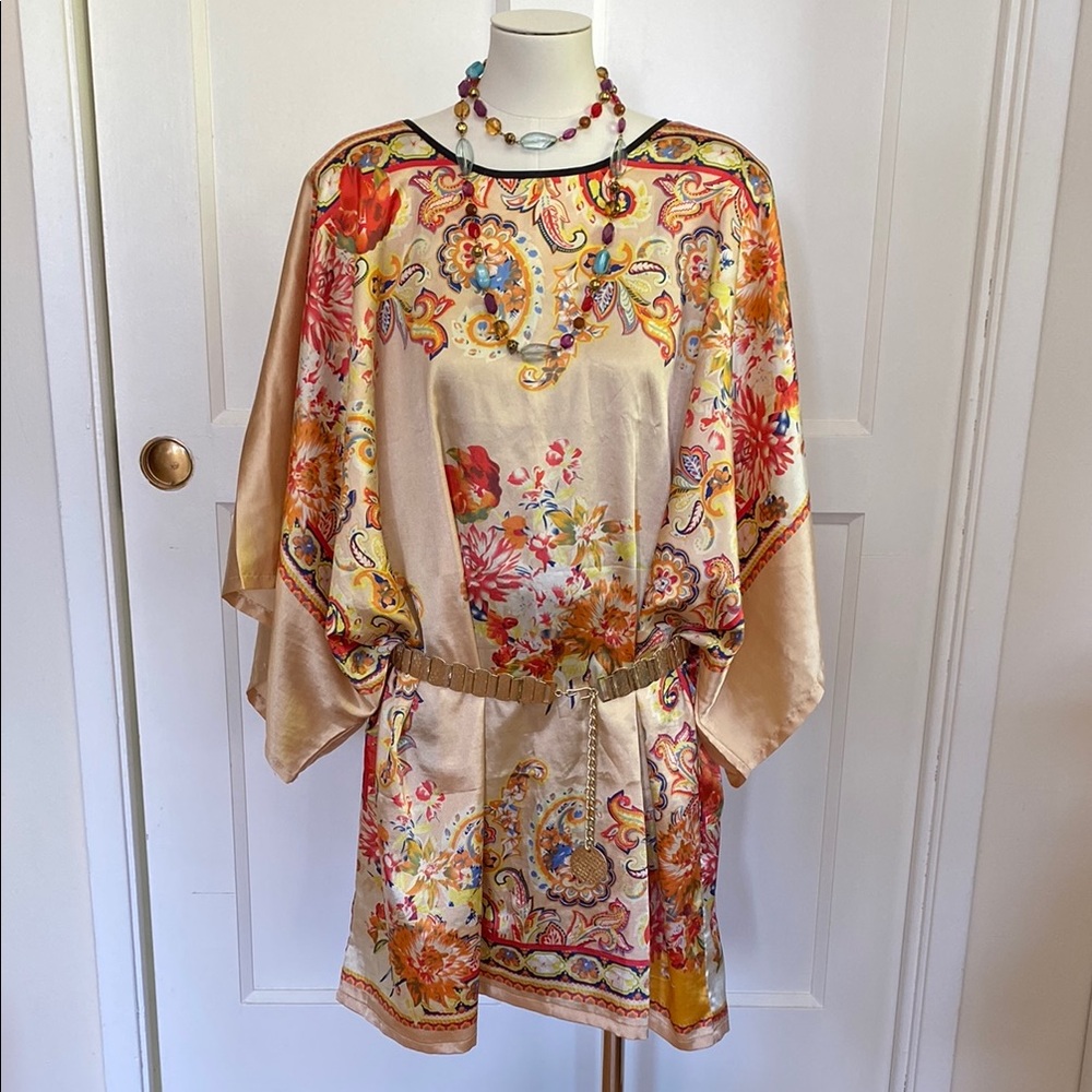 Vintage Satin Floral Kimono Style Dress